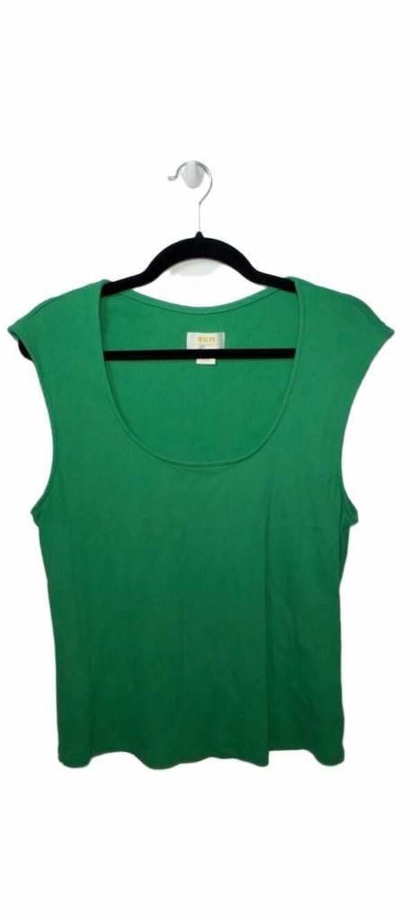 Maeve by Anthropologie Green Ribbed Scoop Neck Cap Sleeve Tank Top XL_H